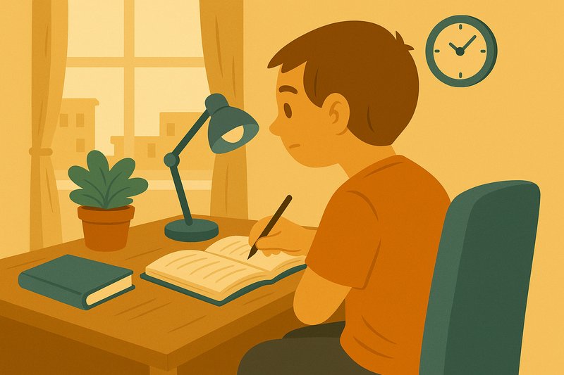 Élève concentré dans un espace de travail calme, rangé et bien éclairé – soutien scolaire Apprentus